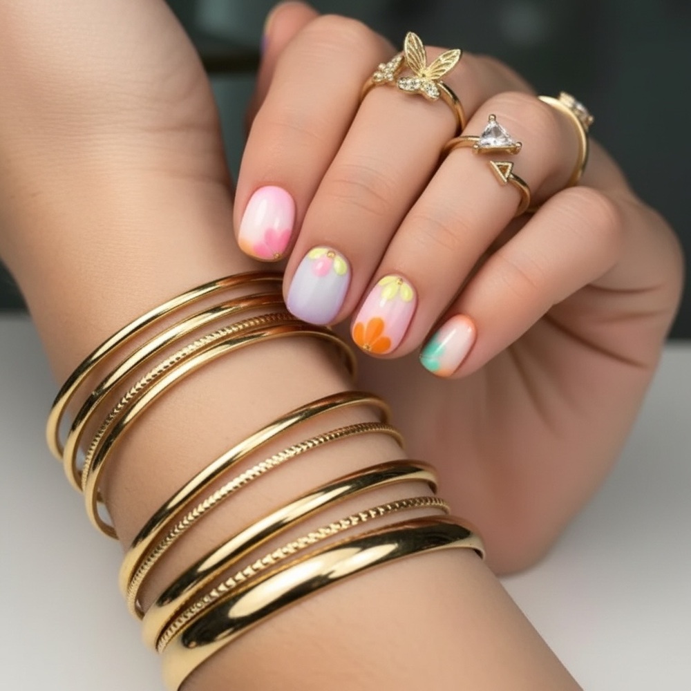 24 Piece Pastel Floral Nail Art.